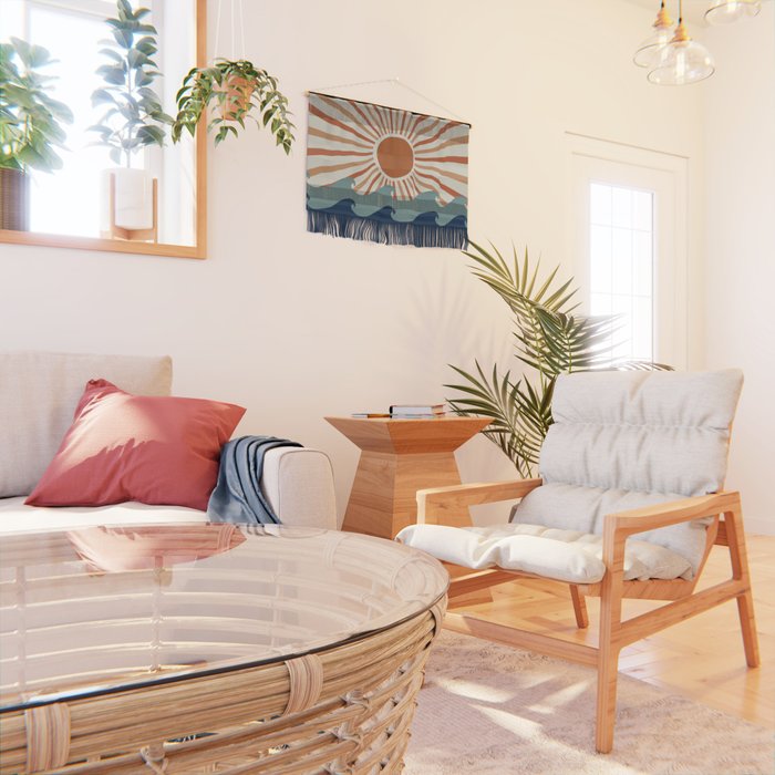 Retro, Sun and Wave Art, Blue and Orange Wall Hanging Gallery Image 2