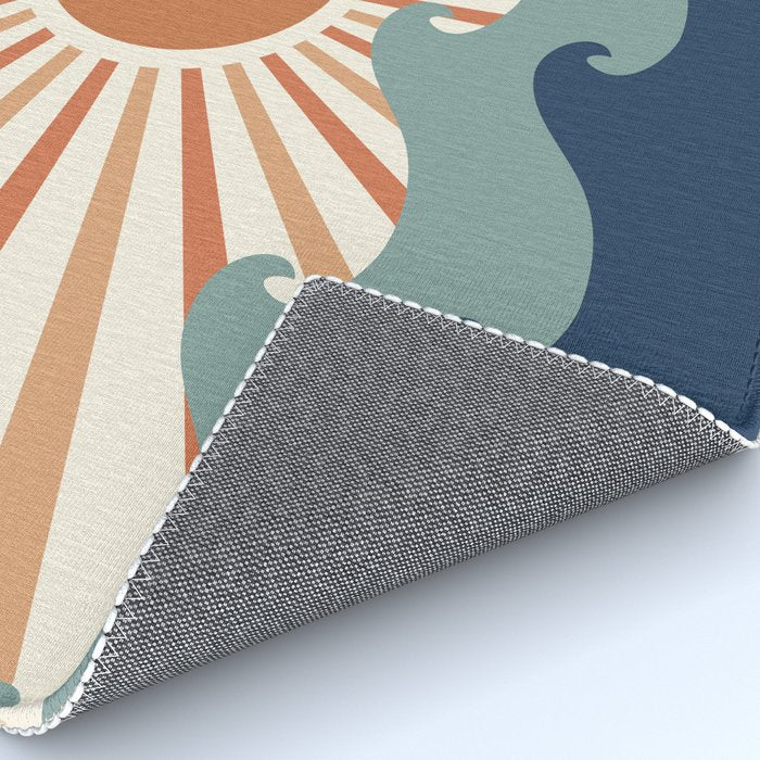 Retro, Sun and Wave Art, Blue and Orange Rug Gallery Image 4
