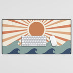 Retro, Sun and Wave Art, Blue and Orange Desk Mat Gallery Image 1