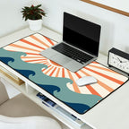 Retro, Sun and Wave Art, Blue and Orange Desk Mat Gallery Image 2