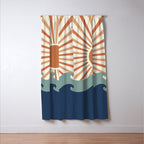 Retro, Sun and Wave Art, Blue and Orange Window Curtain Gallery Image 3