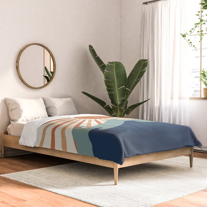 Retro, Sun and Wave Art, Blue and Orange Comforter Gallery Image 2