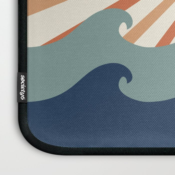 Retro, Sun and Wave Art, Blue and Orange Laptop Sleeve Gallery Image 3