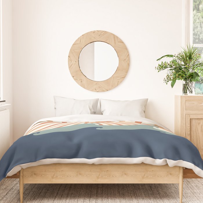 Retro, Sun and Wave Art, Blue and Orange Duvet Cover Gallery Image 3