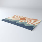 Retro, Sun and Wave Art, Blue and Orange Rug Gallery Image 3
