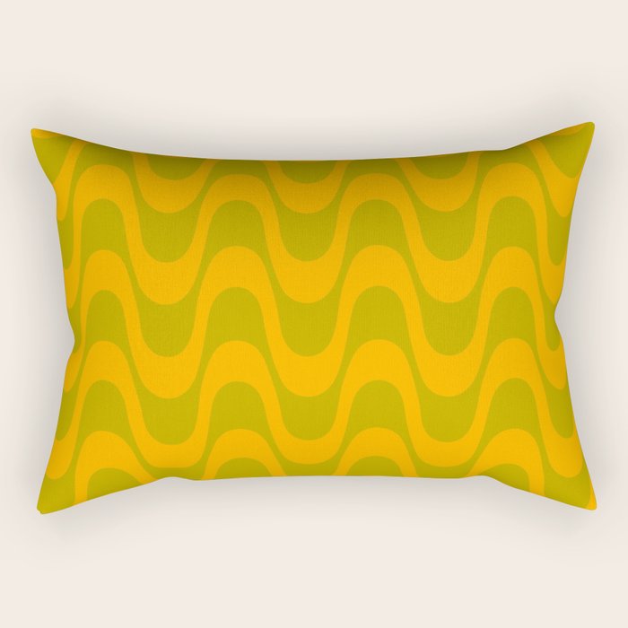 Retro Groovy Waves - Yellow and Green Rectangular Pillow Gallery Image 1