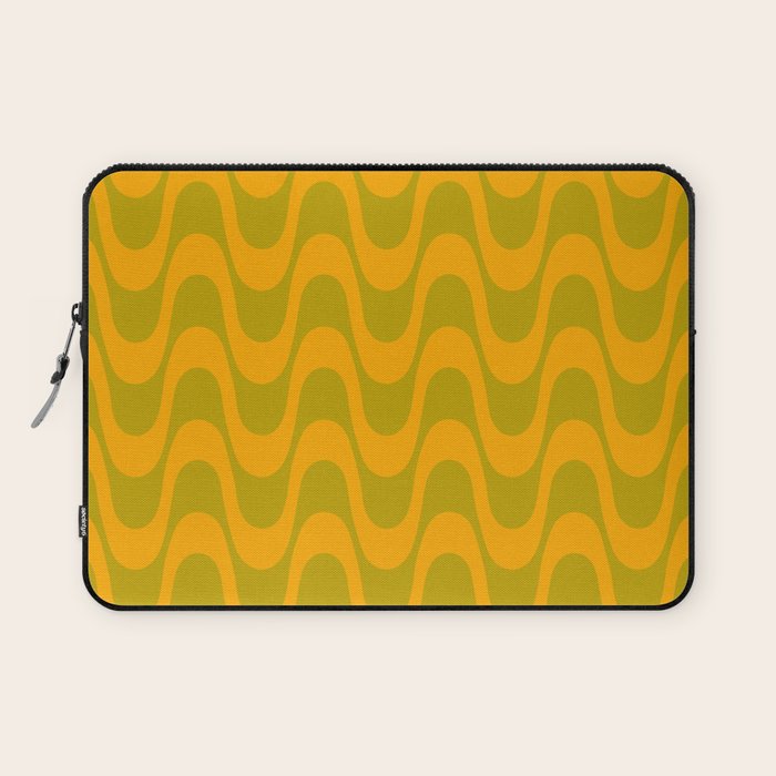 Retro Groovy Waves - Yellow and Green Laptop Sleeve Gallery Image 1