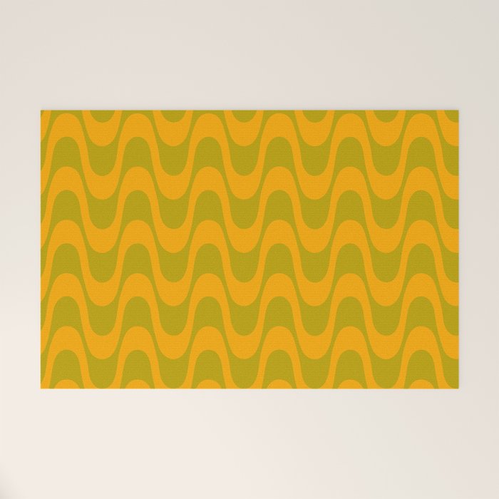 Retro Groovy Waves - Yellow and Green Welcome Mat Gallery Image 1
