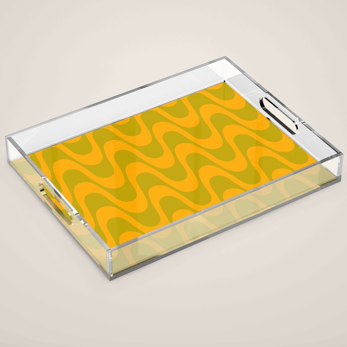 Retro Groovy Waves - Yellow and Green Acrylic Tray Gallery Image 1