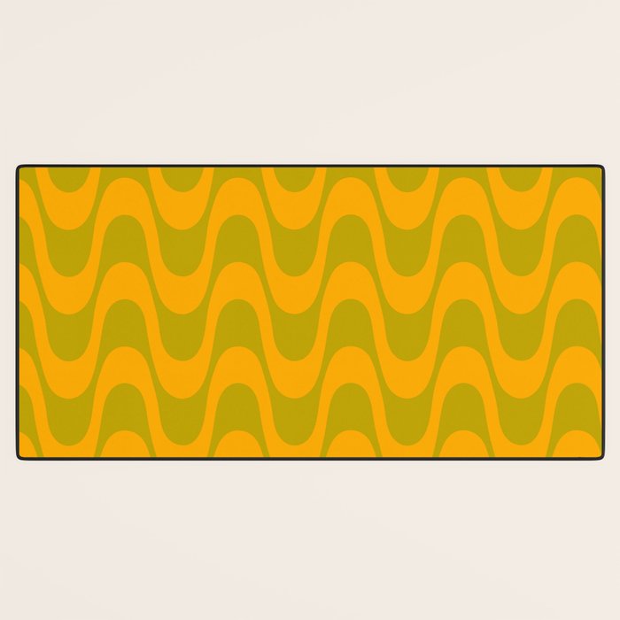 Retro Groovy Waves - Yellow and Green Desk Mat Gallery Image 3