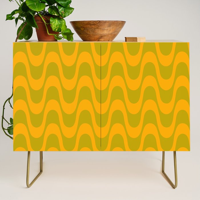 Retro Groovy Waves - Yellow and Green Credenza Gallery Image 1