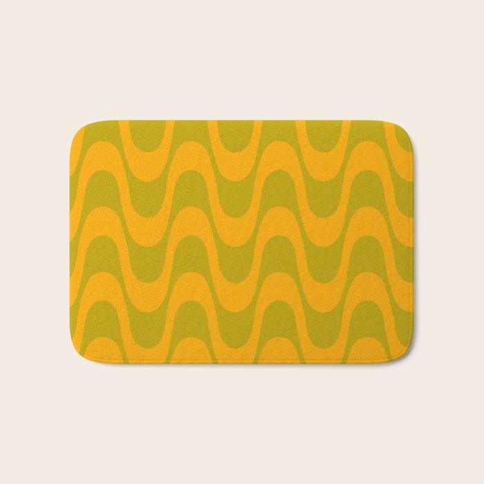 Retro Groovy Waves - Yellow and Green Bath Mat Gallery Image 1