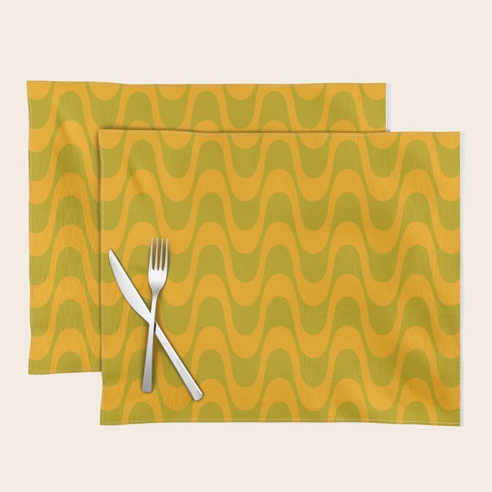 Retro Groovy Waves - Yellow and Green Placemat Gallery Image 1