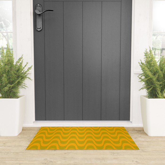 Retro Groovy Waves - Yellow and Green Welcome Mat Gallery Image 3