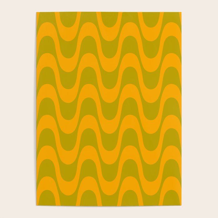 Retro Groovy Waves - Yellow and Green Poster Gallery Image 1