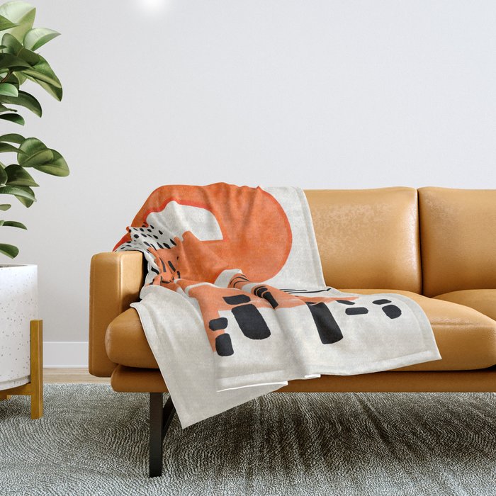 Mid Century Modern abstract Minimalist Fun Colorful Shapes Patterns Orange Watercolor Wiggle Stroke Throw Blanket Gallery Image 1