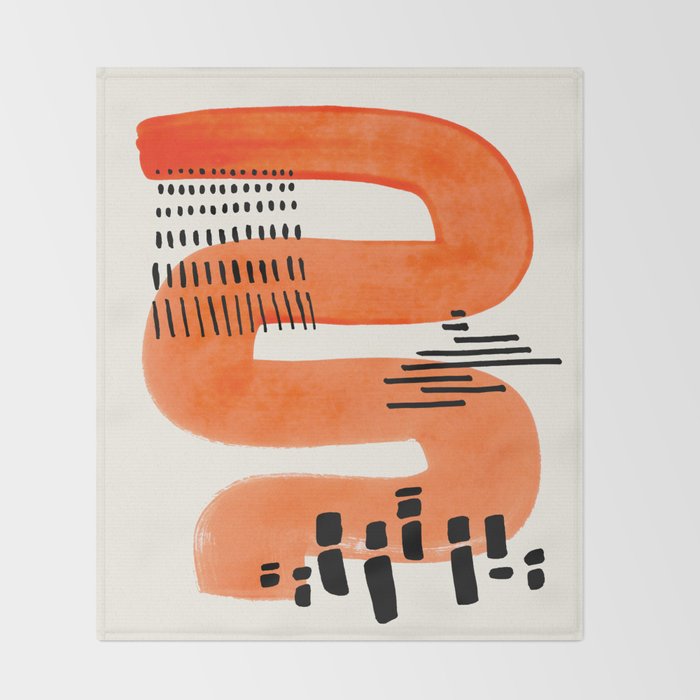Mid Century Modern abstract Minimalist Fun Colorful Shapes Patterns Orange Watercolor Wiggle Stroke Throw Blanket Gallery Image 2