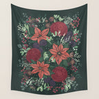 Wild Flowers Winter Bouquet (Enchanting Hidden Monsters in Dark Floral) Wall Tapestry Gallery Image 4