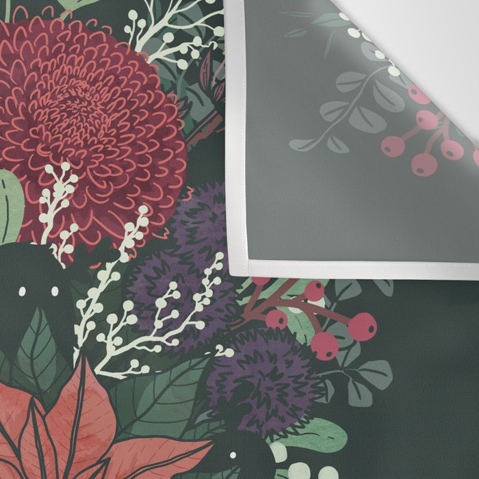 Wild Flowers Winter Bouquet (Enchanting Hidden Monsters in Dark Floral) Wall Tapestry Gallery Image 3