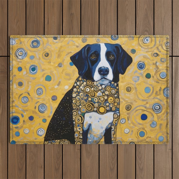 Gustav Klimt Style Dog with Blue and Gold Coat Outdoor Rug Gallery Image 1