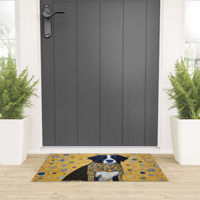 Gustav Klimt Style Dog with Blue and Gold Coat Welcome Mat Gallery Image 3