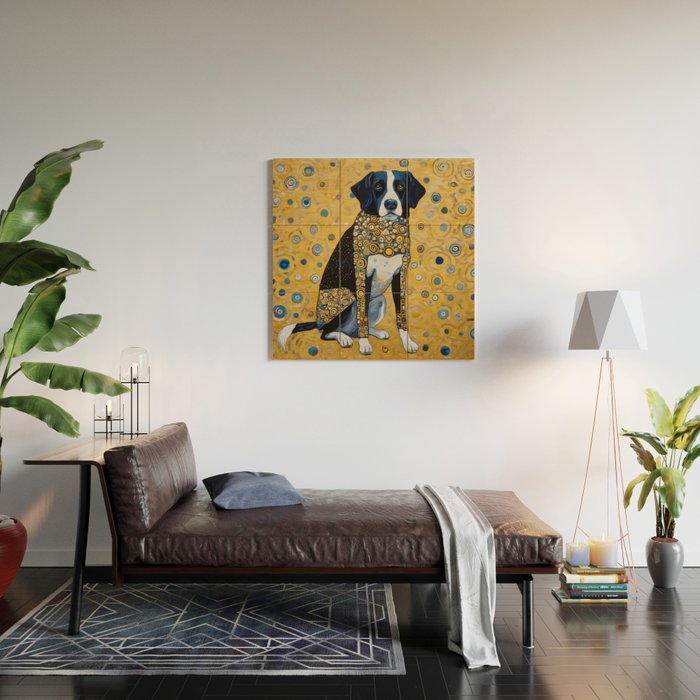 Gustav Klimt Style Dog with Blue and Gold Coat Wood Wall Art Gallery Image 2