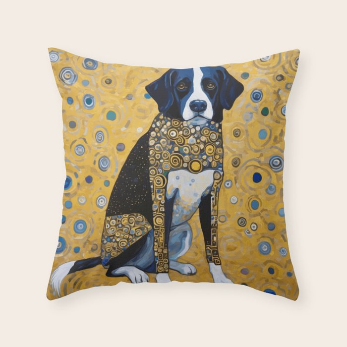 Gustav Klimt Style Dog with Blue and Gold Coat Throw Pillow Gallery Image 6