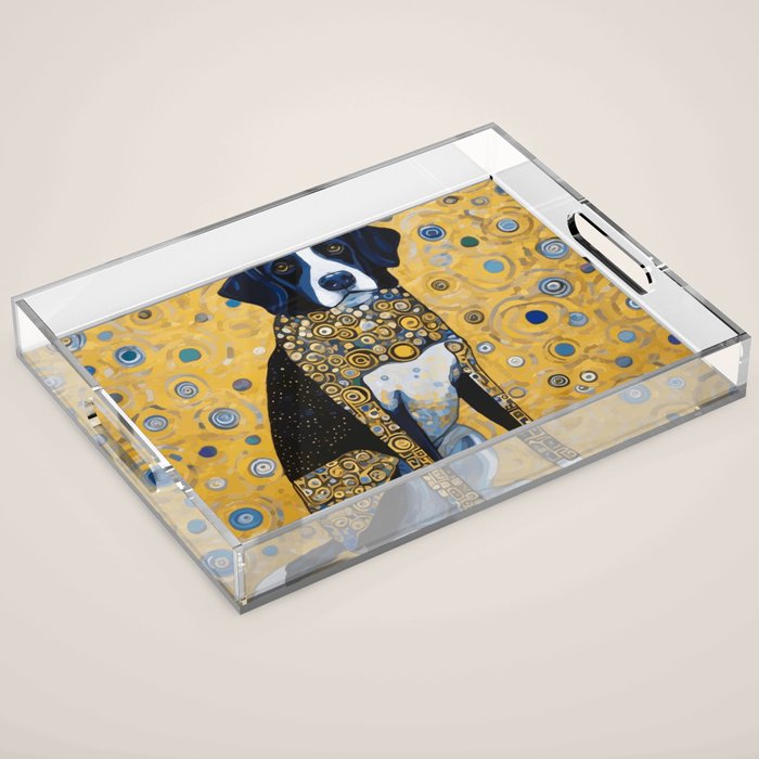 Gustav Klimt Style Dog with Blue and Gold Coat Acrylic Tray Gallery Image 1