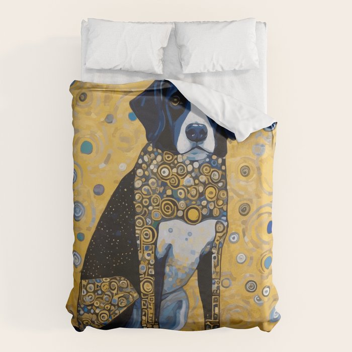 Gustav Klimt Style Dog with Blue and Gold Coat Duvet Cover Gallery Image 6