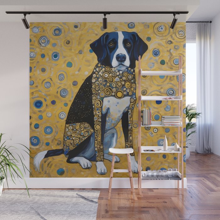 Gustav Klimt Style Dog with Blue and Gold Coat Wall Mural Gallery Image 1