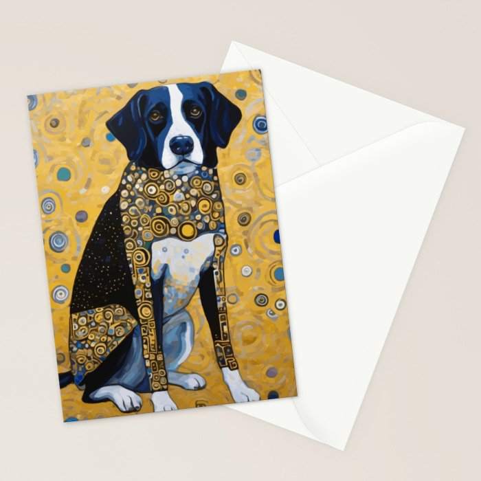 Gustav Klimt Style Dog with Blue and Gold Coat Stationery Card Gallery Image 2