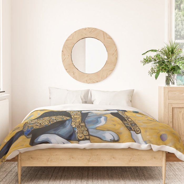 Gustav Klimt Style Dog with Blue and Gold Coat Duvet Cover Gallery Image 3