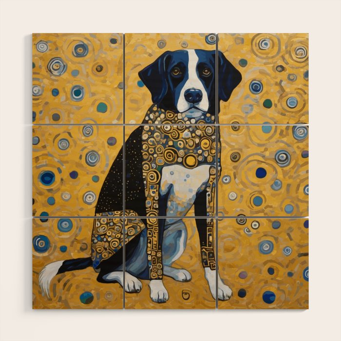 Gustav Klimt Style Dog with Blue and Gold Coat Wood Wall Art Gallery Image 1