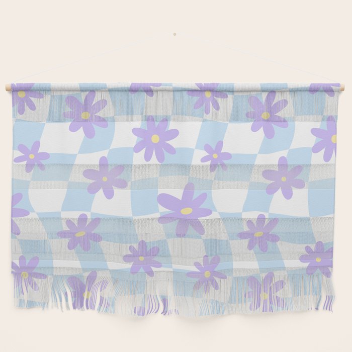 Retro psychedelic flower checkered print Wall Hanging Gallery Image 1