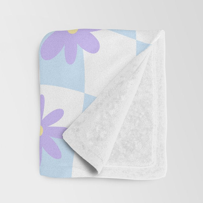 Retro psychedelic flower checkered print Throw Blanket Gallery Image 3