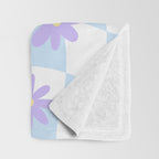 Retro psychedelic flower checkered print Throw Blanket Gallery Image 3