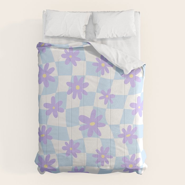 Retro psychedelic flower checkered print Comforter Gallery Image 6