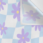 Retro psychedelic flower checkered print Wall Tapestry Gallery Image 3