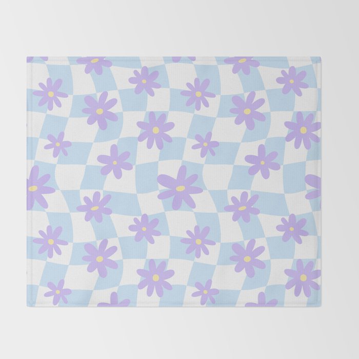 Retro psychedelic flower checkered print Throw Blanket Gallery Image 2