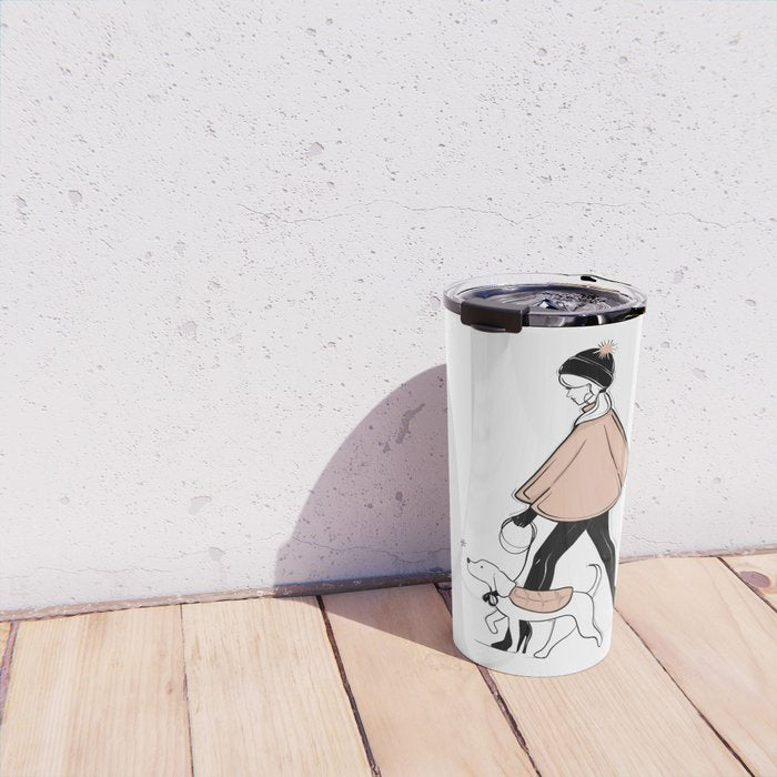 Winter Walk with my Pup Fashion Illustration Travel Mug Gallery Image 4