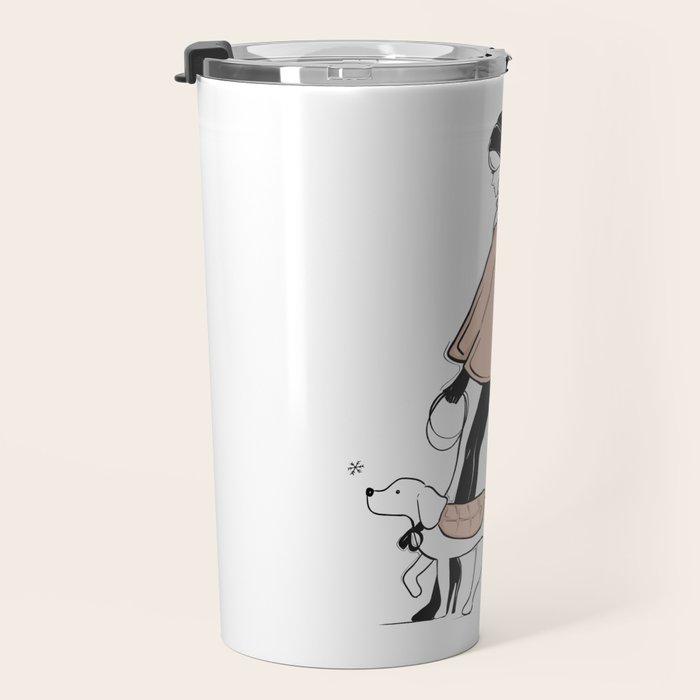 Winter Walk with my Pup Fashion Illustration Travel Mug Gallery Image 3