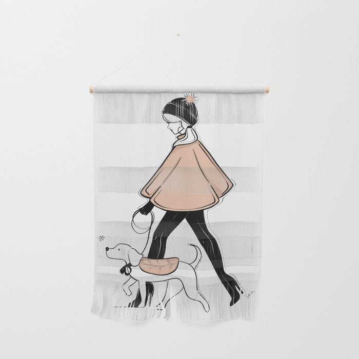 Winter Walk with my Pup Fashion Illustration Wall Hanging Gallery Image 1