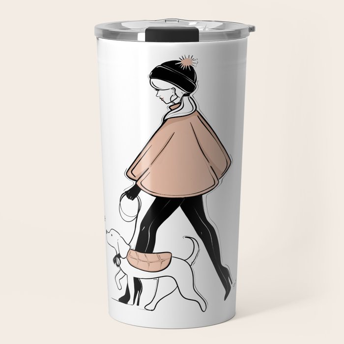 Winter Walk with my Pup Fashion Illustration Travel Mug Gallery Image 1