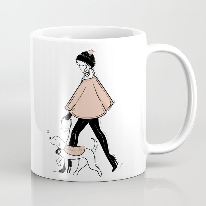 Winter Walk with my Pup Fashion Illustration Coffee Mug Gallery Image 1