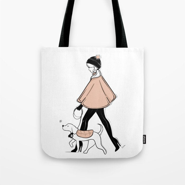 Winter Walk with my Pup Fashion Illustration Tote Bag Gallery Image 1
