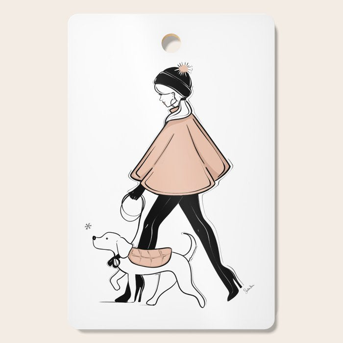 Winter Walk with my Pup Fashion Illustration Cutting Board Gallery Image 1