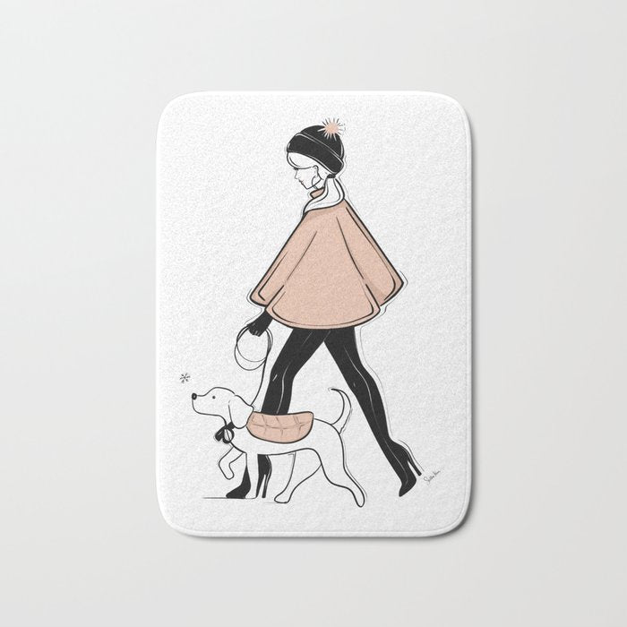 Winter Walk with my Pup Fashion Illustration Bath Mat Gallery Image 1