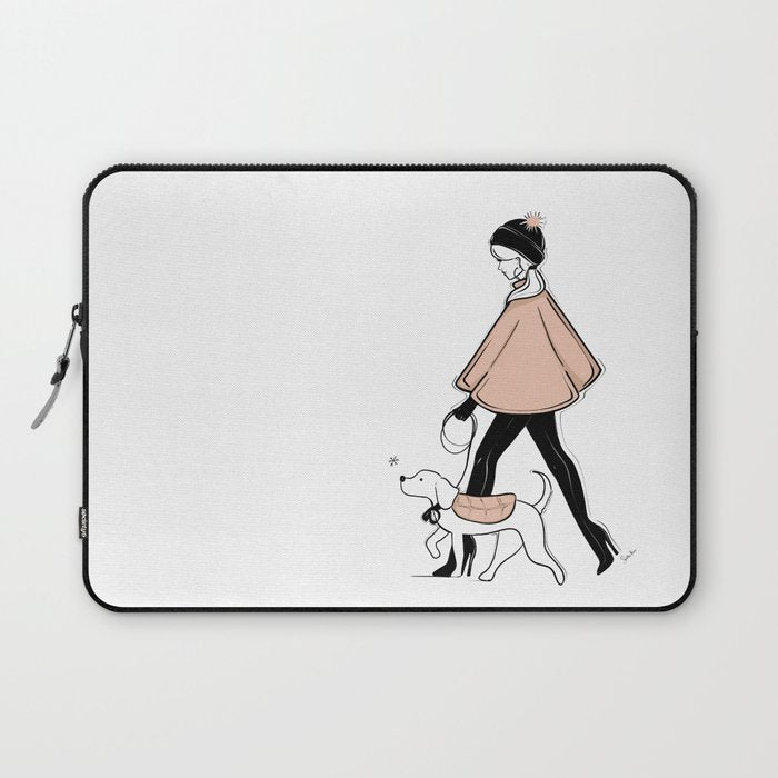 Winter Walk with my Pup Fashion Illustration Laptop Sleeve Gallery Image 1