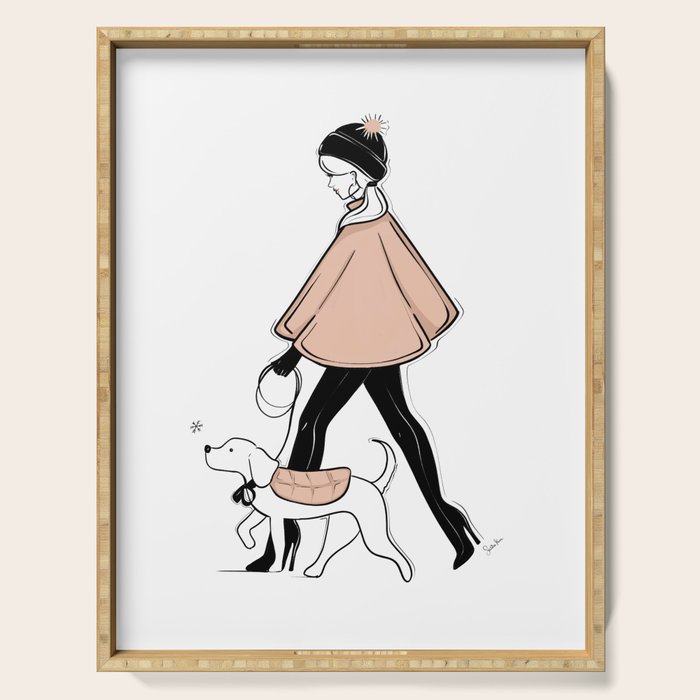 Winter Walk with my Pup Fashion Illustration Serving Tray Gallery Image 1