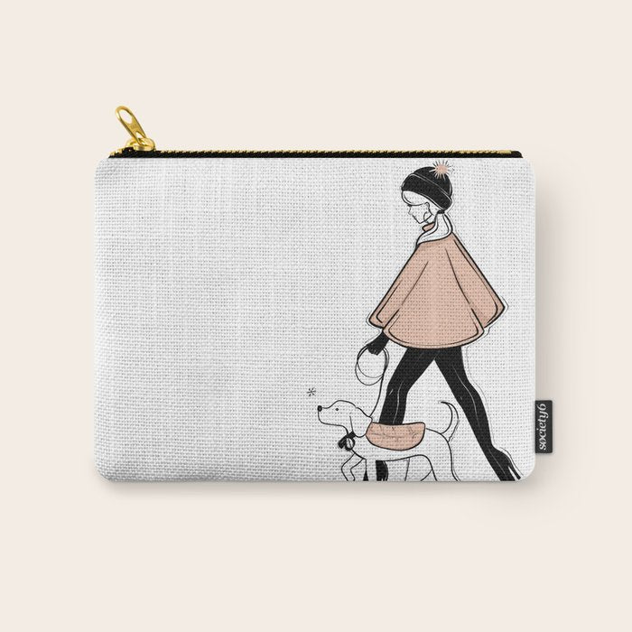 Winter Walk with my Pup Fashion Illustration Carry All Pouch Gallery Image 1